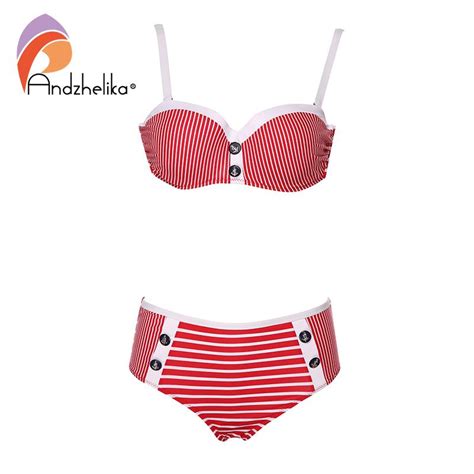 Buy Andzhelika Sexy Striped Bandeau Bikinis Women Push Up Bikinis Set