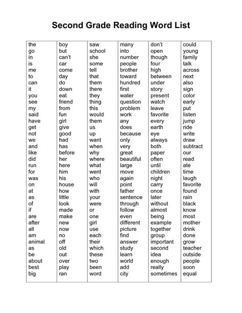 Second Grade Sight Word List Sight Word Reading 2nd