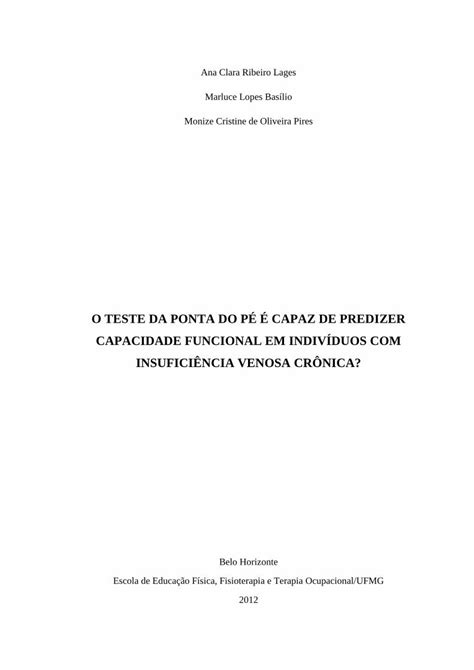 PDF O TESTE DA PONTA DO PÉ É CAPAZ DE PREDIZER Outra abordagem é