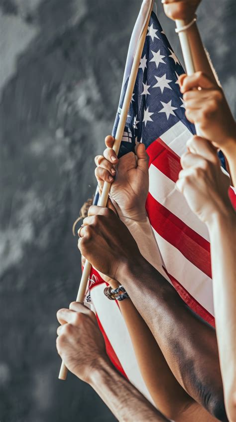 Diversity And Unity In America Multicultural Hands On Us Flag