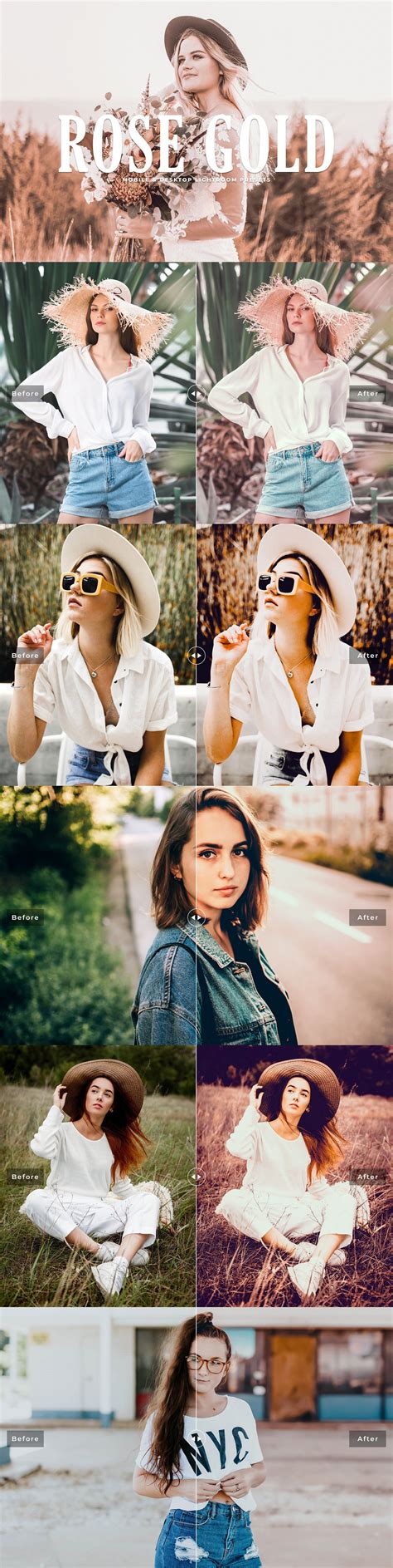 Improve your photos and make them pop out like a professional editor and get stunning results. Rose Gold Lightroom Presets | Lightroom presets, Lightroom ...