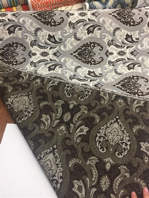 Dark Brown Silver Damask Fabric Chenille Upholstery Fabric By The Yard