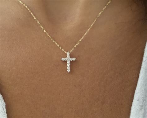 Diamond Cross Necklace K Gold Diamond Cross Ct Etsy