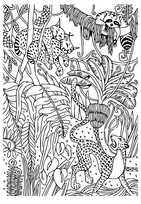 Free Printable Jungle Difficult Coloring Page For Adults And Kids
