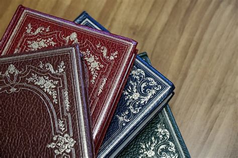 Mix Of Vintage Books With With Expensive Leather Binding And Gold