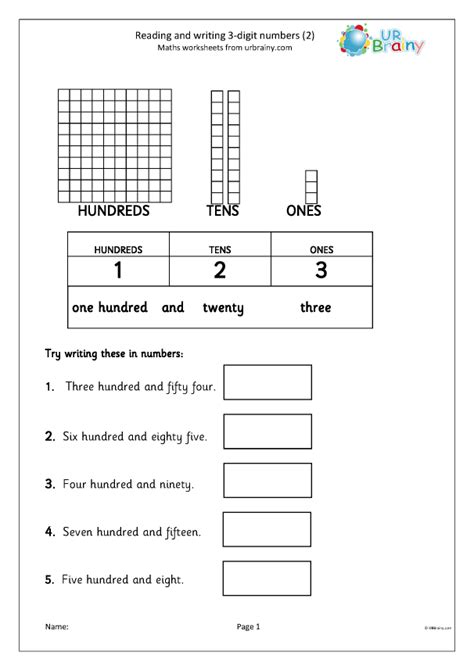 Read and write 3-digit numbers (2) - Number and Place Value by URBrainy.com