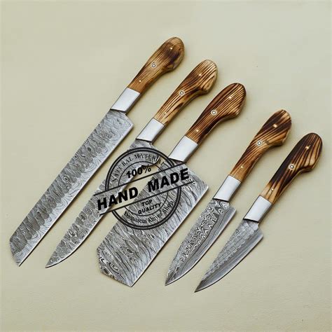 Damascus Kitchen Set Custom Handmade Damascus Steel Knives