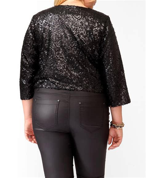 Forever 21 Plus Size Cropped Sequined Jacket In Black Lyst