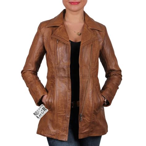 Vintage Women Tan Classic Real Leather Biker Jacket