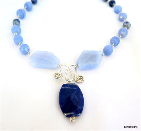 Blue Lace Agate Statement Necklace Blue Gemstone Necklace Pzm Designs