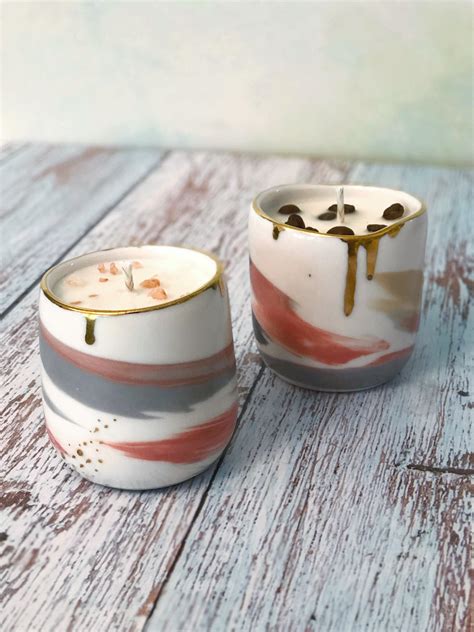 Hand Poured Candles In Wheel Thrown Ceramic Vessels Colored Porcelain