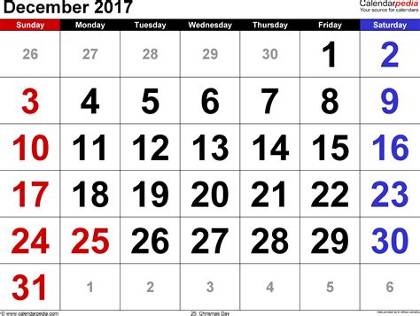 December 2017 Calendar Templates For Word Excel And Pdf