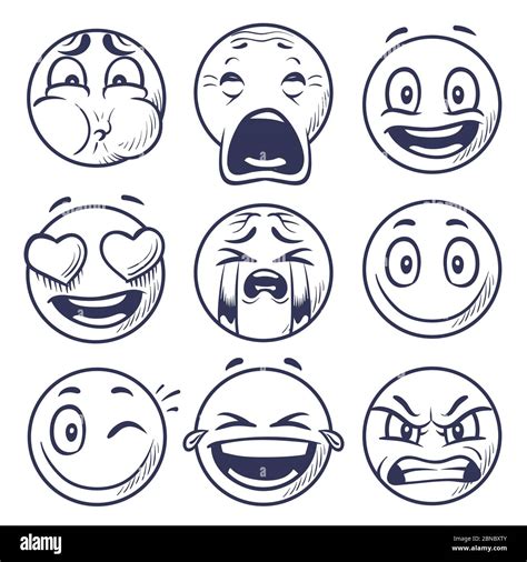 Sketch Smiley Smile Expression Icons Emoticons Faces Hand Draw