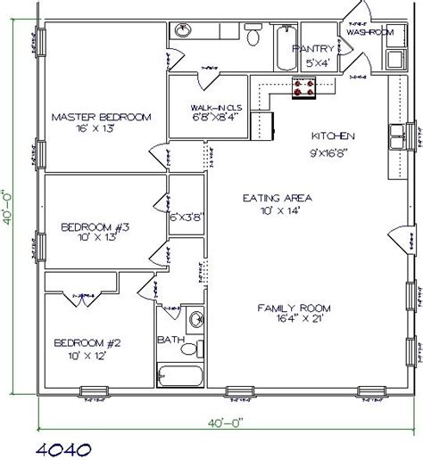Floor Plan Barndominium Floor Plan 3 Bedroom 2 Bathroom 40x40