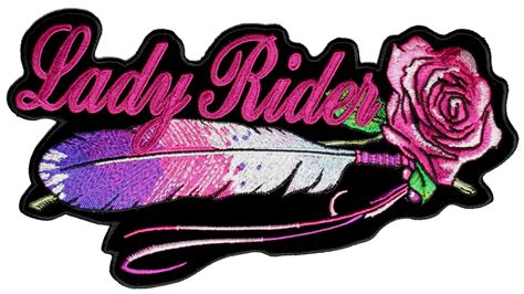 lady rider pink rose feathers embroidered biker patch leather supreme