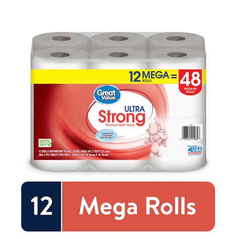 Great Value Ultra Strong Premium Toilet Paper 12 Mega Rolls Walmart