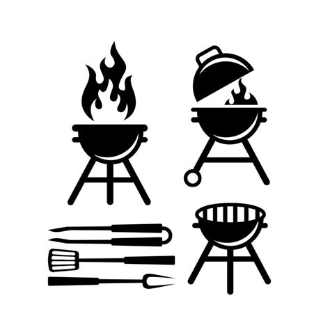 Set Collection Bbq Barbecue Grill Tools Icon Vector Logo Design Black