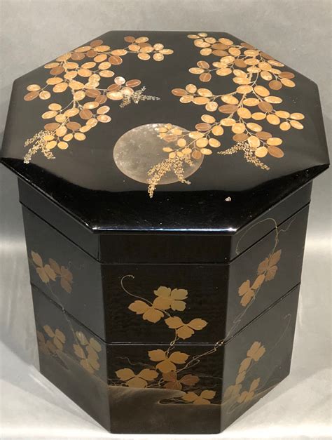 Antique Japanese Lacquer Jubako Stacking Boxes With Makie Kuraya