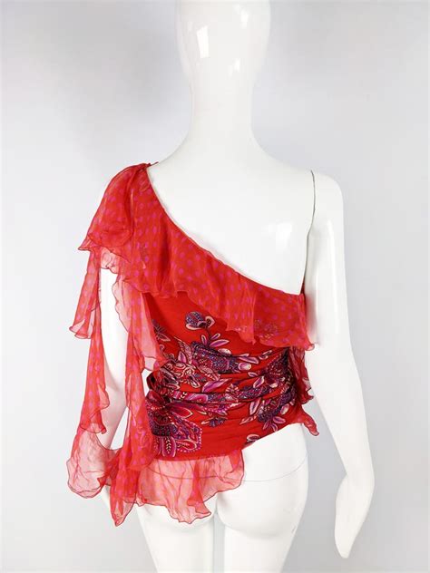 Emanuel Ungaro Vintage Red Ruched And Ruffled Silk Party Top 2000s At