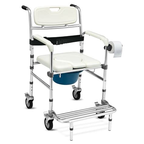Gymax Aluminum Medical Transport Commode Wheelchair Shower Chair W