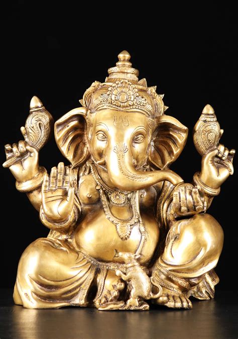 Sold Brass Abhaya Ganesh Statue With Mooshika 13 89bs52 Hindu Gods