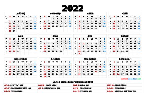Bank Holidays 2022 Printable Calendar One Page Printable Calendar