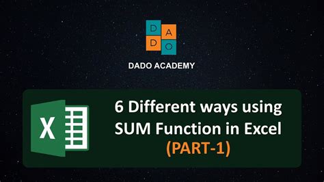 6 Different Ways Using Sum Function In Excel Youtube