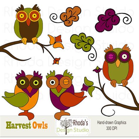 Owls Clip Art Harvest Autumn Fall Birds By Rhondadesignstu Flickr