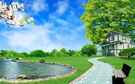 House By The Pond And Trees Hd Wallpaper Wallpaper Flare