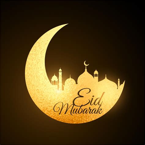 Golden Moon And Mosque Design Eid Mubarak Vector Eid Mubarak Wishes