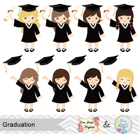 Graduation Girls Clipart Girls Graduate Digital Clip Art Etsy