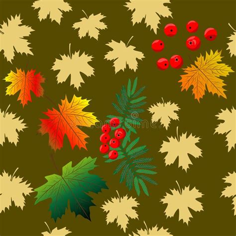 Art And Illustration Seamless Autumn Pattern With Yellow Green Red