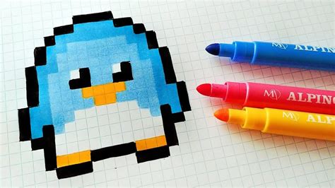 Handmade Pixel Art - How To Draw Kawaii Penguin #pixelart | Dibujos en