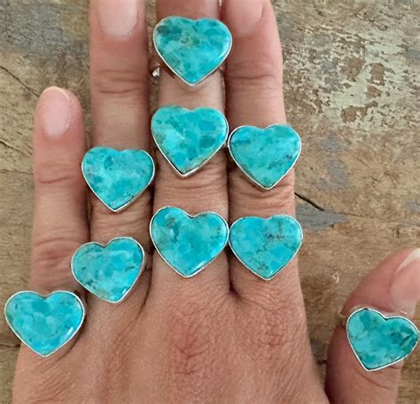Turquoise Silver Heart Ring Turquoise Heart Ring Heart Ring Etsy