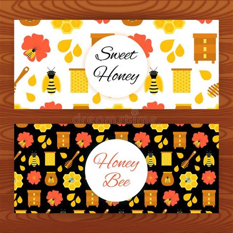 Honey Bee Web Banners On Wooden Texture Stock Vector Illustration Of