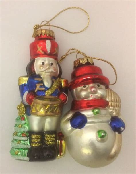 2 Krebs Blown Glass Christmas Ornament 4 Wooden Soldier Nutcracker And 3 Snowman Ebay