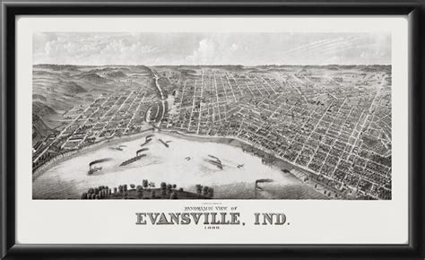 Vintage City Maps Birds Eye View Map Of Evansville Indiana 1880