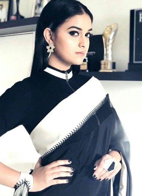 Keerthi Suresh Soft Silk Sarees Black Blouse Designs Saree