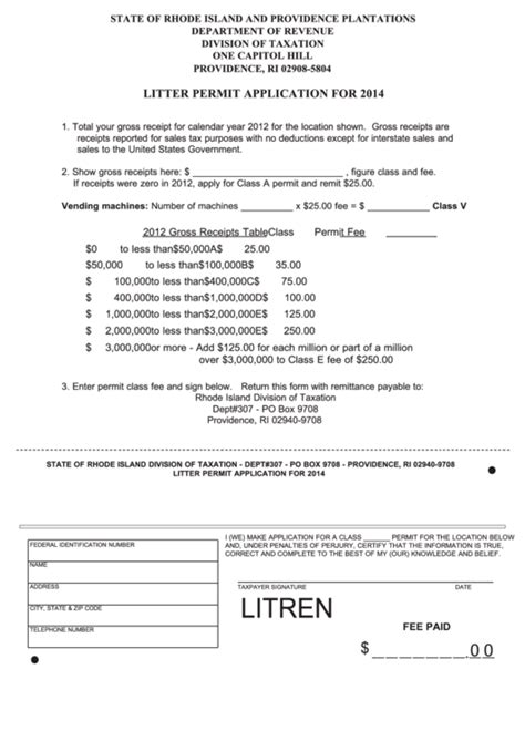 Litter Permit Application Form For 2014 Rhode Island Department Of