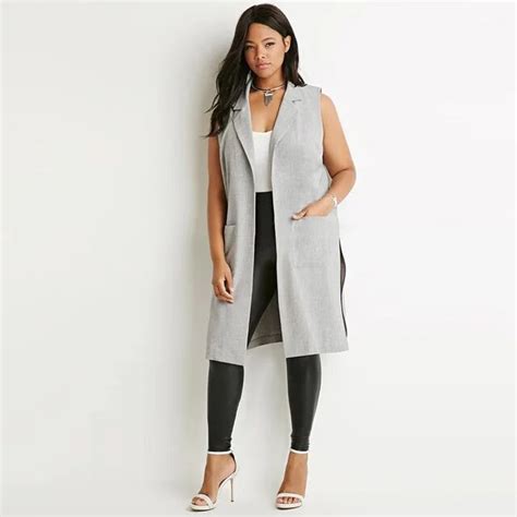 Plus Size Maxi Vest Women 5xl Ol Solid Side Split Vintage Sleeveless Women Overcoat With Pockets