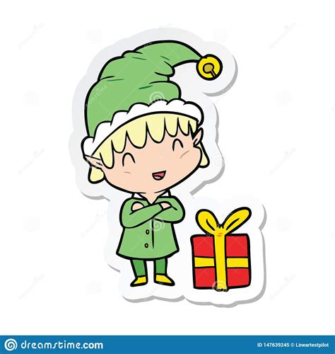 Adesivo De Um Desenho Animado Elfo De Natal Feliz Ilustração Do Vetor