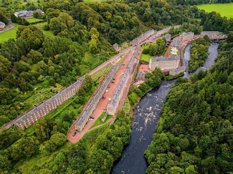 Aerial Of The Industrial Town Of New Lanark Unesco World Heritage Site
