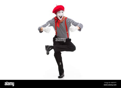 Funny Mime Performing On One Leg And Showing Thumbs Up Isolated On