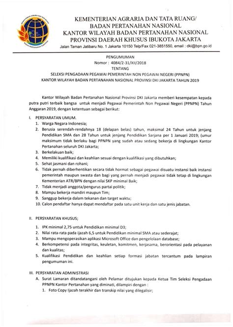 Rekrutmen Ppnpn Badan Pertanahan Nasional Provinsi Dki Jakarta Loker Update