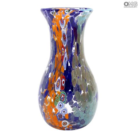 Vase Bottle Rainbow Blue Original Murano Glass Omg