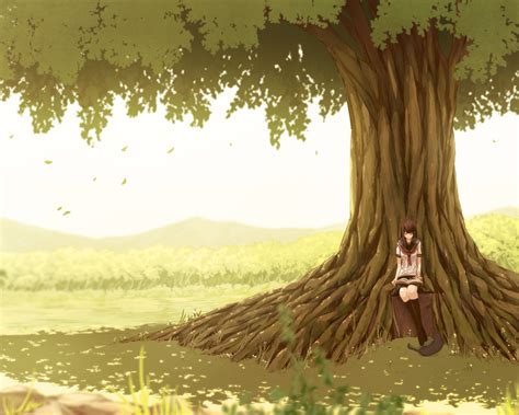 Anime reading a book wallpaper. Download 1280x1024 Anime Girl, Giant Tree, Reading A Book ...