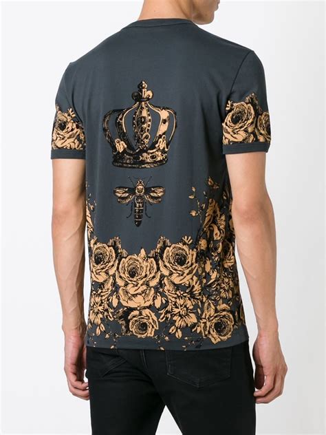 Lyst Dolce And Gabbana Floral Bee And Crown Print T Shirt In Gray For Men