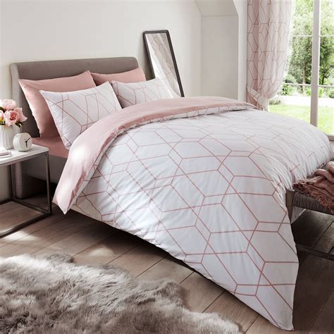 Blush Pink Metro Geometric Diamond Double Duvet Cover And Pillowcase Set