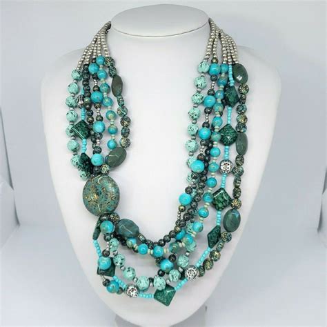 Turquoise Color Bead Statement Necklace Chic Chunky Bib Jewelry 💖