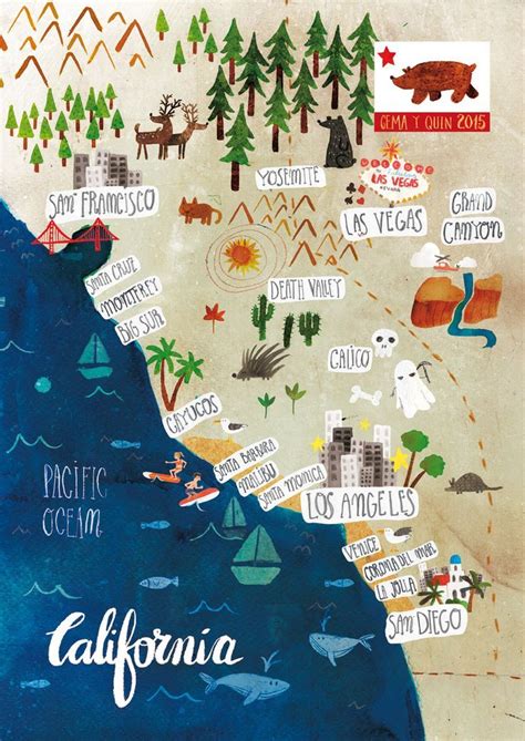 Illustrated Map Of California On Behance California Travel Road Trips